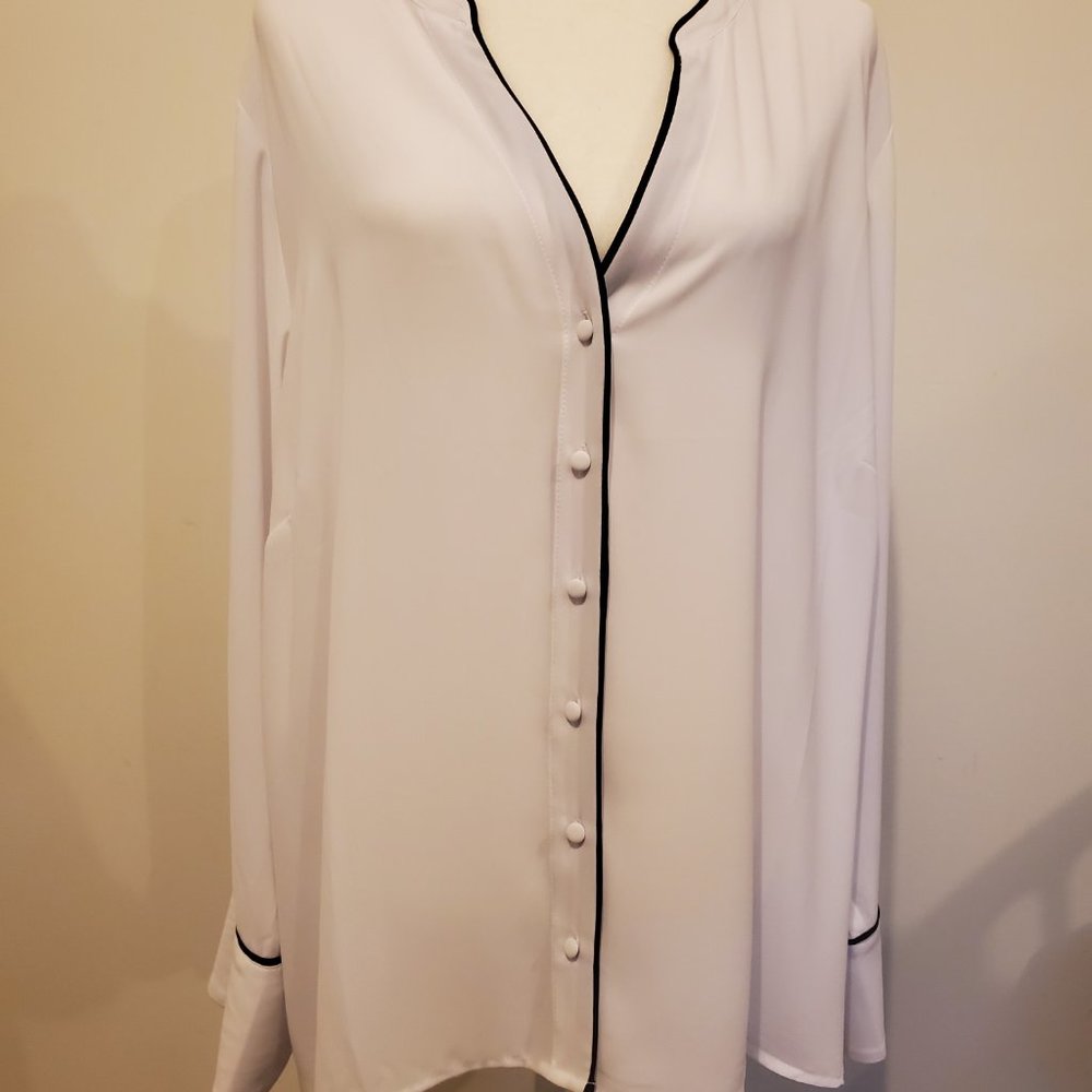 ELOQUII WOMENS DRESS SHIRT NWT WHITE WITH BLACK TRIM SIZE 24